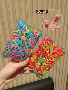 1000个/包 彩色加宽超大一次性发圈，女士马尾辫发圈，橡皮筋发带，发绳，弹性发圈，发圈，发绳，发饰 - 彩色 - 查看 6