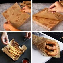 200/500pcs Food Paper, Waxed Paper, Food Packaging Paper, Suitable For Sandwiches, Burgers, Barbecue, Fried Chicken, Etc., Printed Greaseproof Paper, Kitchen Supplies, Disposable Food Basket Liners
