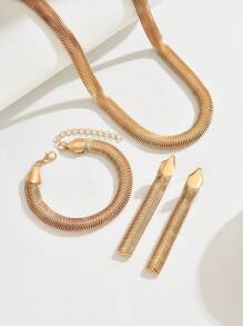 Conjunto de 4 joias femininas elegantes - colar, pulseira e brincos, estilo punk/hip-hop simples de metal, corrente de cobra dourada, adequada para festivais, festas, uso diário e viagens