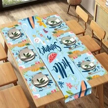 1pc/5pcs/7pcs, Home Decor, Summer Style Lemon Pattern Polyester Printed Table Runner With 6 Placemats - Polyester, Rectangle, Holiday Decorative Fabric Table Runner, Home Decor, Kitchen & Dining Table Decoration, Room Decor, Table Runner