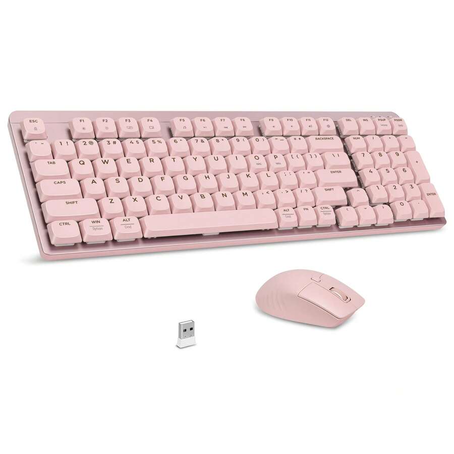 LeadsaiL FA98 Wireless Mechanical Keyboard And Mouse, 2.4Ghz Cordless Mechanical Keyboard And Silent Mouse, Low-Profile Red Switch, 98-Key Compact Slim 96% Keyboard For Windows/MacOS PC Laptop - Hồng - Xem 1