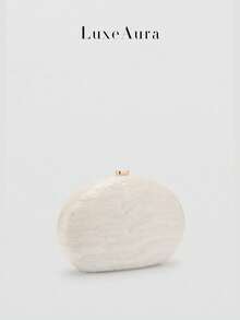 New Crescent Moon Saddle Bag, Flat Oval Acrylic Large Marble Pattern Evening Bag, Party Banquet Wedding Bridal Clutch Chain Shoulder Crossbody Bag For Women - White - View 2