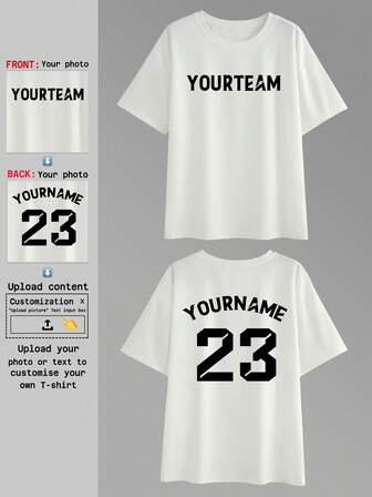 Anpassad personlig t-shirt, bekväm och andningsbar, personlig dubbelsidig anpassning, ladda upp foton, lägg till text, lyckonummer, årsdagspresent, alla hjärtans dag-present