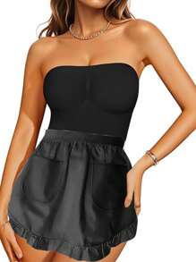 1pc Polyester Princess Style Half Apron, Thickened Cute Waist Tie Pocket Apron, Fashion Household Kitchen Work Wear