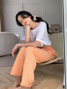 3-Pack New Plaid Pants Women's Summer Thin Candy-Colored Cotton Linen Loose Casual Straight Pajamas - 彩色 - 查看 7