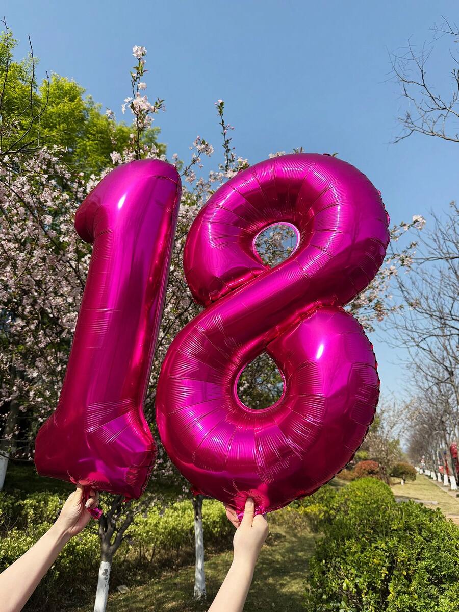 2pcs 40-Inch Magenta Color Number Foil Balloon, Extra Large 0-9 Digits Balloon Suitable For Birthday Party, Wedding, Anniversary, Valentine's Day, Christmas, New Year Decor And Photography Backdrop