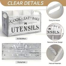 Estante de utensilios de cocina de madera rústica, caja de almacenamiento de 1 pieza con 3 compartimentos, organizador para encimera y pared, hecho de madera, accesorios de cocina, para cocinar, comer, herramientas de hornear, almacenamiento de utensilios de cocina, decoración de la habitación, adecuado para cocina, restaurante, fiesta, campamento, exterior, reunión, regalo para amigos, regalo familiar - Multicolor - Ver 9