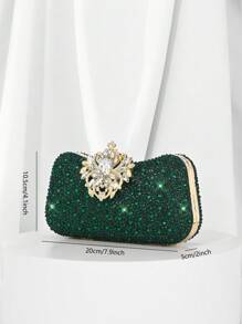 1 pieza KATIKATI Bolso de noche elegante de color verde esmeralda con decoración de cristales de lujo y cierre de cristal, bolso de mano de moda para mujer, adecuado para fiestas formales, bodas, banquetes, regalo ideal para el Día de San Valentín