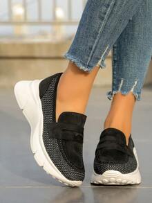 Pantofi plati slip-on, confortabili, respirabili, pentru femei, atletic, preppy, boemi - Negru - Vizualizare 1