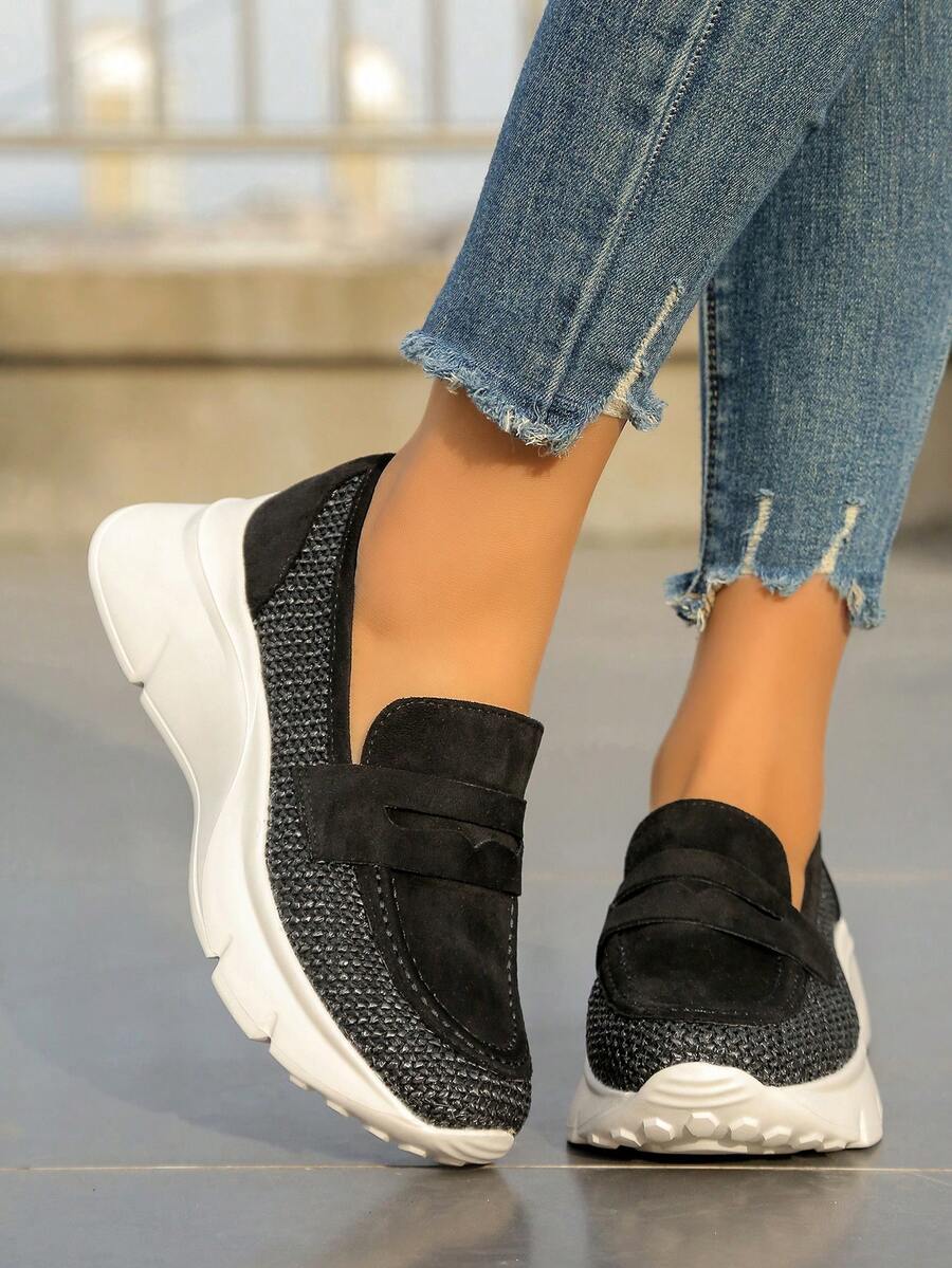 Pantofi plati slip-on, confortabili, respirabili, pentru femei, atletic, preppy, boemi - Negru - Vizualizare 1