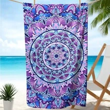 1pc Bohemian Style Patterned, Modern Minimalist Quick-Dry Oversized Microfiber Beach Towel, Suitable For Adults And Teenagers, Polyester Knitted Fabric, Machine Washable, Lightweight Soft Quick-Dry, Waterproof, Anti-Sand, Durable, Perfect For Travel, Swimming, Yoga, Pool Towel Beach Essentials
