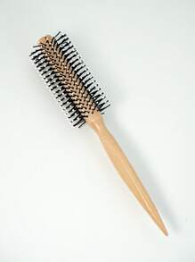 1 pieza Cepillo de cabello redondo para peinar, secar y rizar con mango de madera natural, cerdas de nylon, para peinar, rizar y desenredar el cabello, antideslizante, para uso en seco y mojado, accesorio de peluquería y de viaje para hombres y mujeres