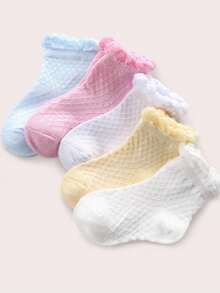 5 Pairs Girls' Solid Color Mesh Breathable Lace Trim Socks, Simple Fashion , Skin-Friendly Soft Comfortable Casual Sports Ankle Socks, Suitable For Daily Wear, Festivals, Back To School - Multicolor - View 7