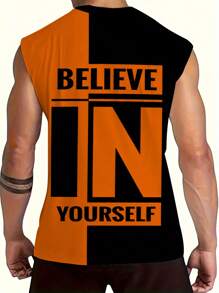 Camiseta casual de deporte sin mangas con estampado de letras para hombre de talla grande, adecuada para uso al aire libre y streetwear