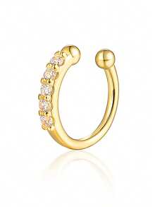 قطعة واحدة حلق أنف مصنوع من فضة عيار 925 ذو شكل حرف U مزين بزركونيا اصطناعية بدون ثقب، مناسب للرجال والنساء لارتداء اليومي والحفلات، مجوهرات قليلة التحسس