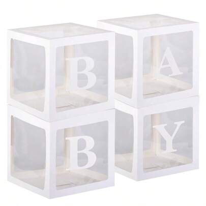 Boîtes pour bébé avec lettres pour baby shower, décorations de fête de baby shower pour garçons ou filles, 1 pièce boîte de lettres /BABY ballons transparents boîtes blocs clairs pour anniversaire, shower de mariage, révélation du sexe (blanc) Décorations familiales de baby shower cadeaux 25 cm/30 cm (ballons exclus)