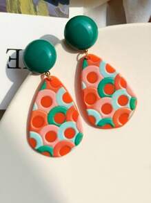 A Pair Of Vintage Orange Water Droplet Shaped Dangling Earrings For Women Daily Wear, Bohemian Style, Circle Pattern Design, Women's Daily And Holiday Jewelry, All Seasons Jewelry