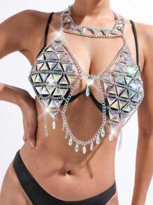 Último collar de cadena para el pecho hecho a mano con cristales de acrílico, joyería de cadena para el Body de moda para mujer