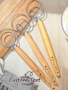 Custom Danish Dough Whisk, Personalized Wooden Dough Whisk, Engraved Name Sourdough Whisk, Original Danish Dough Hook, Bread Making, BakerGift - Multicolor - View 1