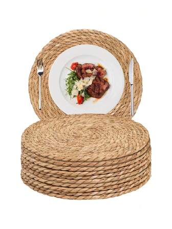 Set di tovagliette intrecciate, tovagliette rotonde in rattan da 38 cm, tovagliette in giunco d'acqua naturale intrecciate a mano, tovagliette da tavola in stile fattoria, tovagliette rustiche intrecciate in vimini per tavolo da pranzo, casa, matrimonio