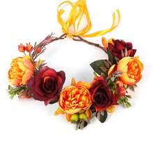 Vintage Floral Wreath Hair Accessories, Faux Rose Flower Crown Headpiece For Girls, Suitable For Bride, Festival, Holiday, Christmas, Valentine's Day, Photography Props, Wedding, Hawaiian Outfit For Women, Party, Christmas Jewelry For Women