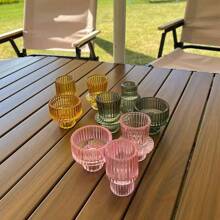 3pcs Green Glass Candle Holders, Striped Dual-Use Candle Holders, High-End Wax Candle Cups For Home Decoration