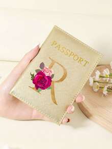 1 件 A-Z 26 个字母时尚字母印花时尚勃艮第护照夹，高品质 PU 皮革护照钱包，带卡槽，可存放信用卡、登机牌和身份证，紧凑型旅行必需品整理器，适合女性、男性和学生 - 酒紅色 - 查看 64