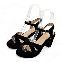 Emilie Shoes, Cross-Strap Heeled Sandals With A Medium Heel, Comfortable For Any Occasion. ✅ 24/72h Delivery To Spain (Mainland). Plain, Fashionable, Sexy. - 黑色 - 查看 2