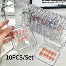 10PCS Press-On Nail Storage Acrylic Boxes With Adhesive Sheets Transparent Clear Nail Boxes Jewelry Storage Tool&Accessories