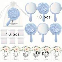 30 sztuk/opakowanie Zestaw prezentowy dla Panny Młodej - Lustro plastikowe z wzorem róż, kartka z podziękowaniami i woreczek z organzy - idealne na upominki weselne i prezenty dla druhen