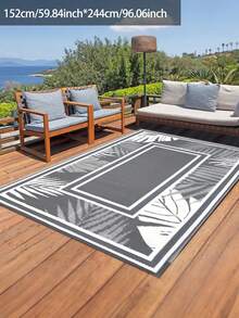 Dywan zewnętrzny 5 stóp X 8 stóp, wodoodporna mata, duży dywan zewnętrzny, dwustronna plastikowa mata kempingowa, kamper, weranda, taras, kemping, balkon, podwórko - Liście w szarej ramce - Zobacz 9