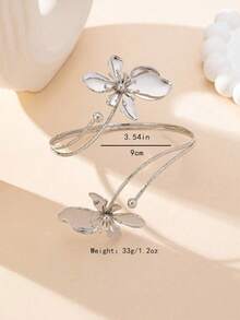 1 件女士简约几何线条开口袖口手链，金色珠宝适合日常佩戴