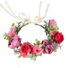 Vintage Floral Wreath Hair Accessories, Faux Rose Flower Crown Headpiece For Girls, Suitable For Bride, Festival, Holiday, Christmas, Valentine's Day, Photography Props, Wedding, Hawaiian Outfit For Women, Party, Christmas Jewelry For Women