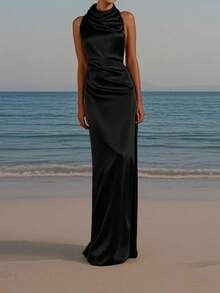 WOWDARK Autumn Sexy Elegant Commuting Halter Backless Dress - Black - View 7