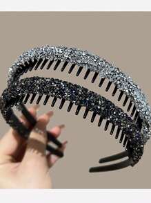 2pcs Women's New Rhinestone Headband, Simple Versatile Non-Slip Hairband For Outdoor Use, Bangs Fixing Hair Accessories, Hair Band, Hair Hoop, Home Beauty Women Accessory Gifts ,Head Piece