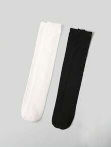 2 Pairs Girls Simple School Style Versatile Over-The-Knee Long Socks - Black and White - View 7
