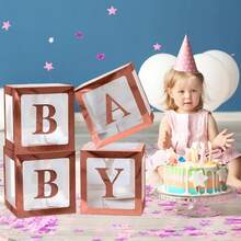 Scatole per bambini con lettere per festa di nascità, decorazioni per festa di nascità per bambini o bambine, 1 pezzo scatola con lettere/palloncini trasparenti a forma di lettere BABY, blocchi trasparenti per feste di compleanno, addio al nubilato, rivelazione del sesso (oro rosa), decorazioni e regali per festa di nascità 25cm/30cm (esclusi i palloncini)