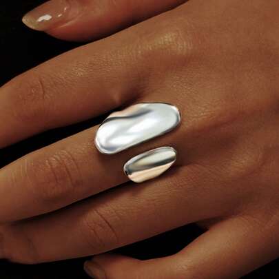 1st S925 Silver Minimalistisk asymmetrisk justerbar ring med brett band, mångsidig present till semester