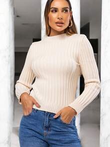 Cacharrel Women's Modal Knit Long Sleeve Ribbed Blouse - OffWhite. - View 2