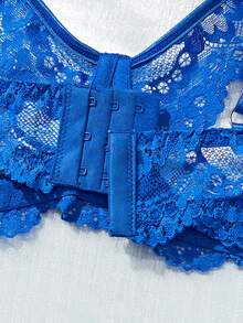 Plus Size Women Lingerie Set, Blue Lace Patchwork Hollow-Out Design With Crotchless Panty, Cool Light Blue - Blue - View 5