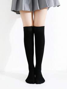 2 Pairs Girls Simple College Style Fashionable Over-The-Knee Long Socks - Black - View 5