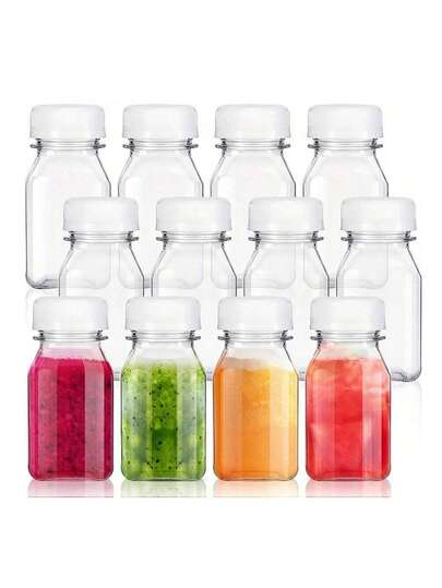 1pc/3pcs/6pcs/9pcs/12pcs Mini Plastic Juice Bottles With Caps, Reusable Drink Bottles, Wellness Juice Shot Plastic Bottles, Plastic Mini Juice Containers For Juicing Smoothie Tea And Homemade Beverages