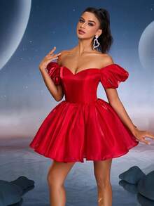 Anymoon Sexy New Fashion Prom Dress,Party Dress With Puff Sleeve Suitable For Music Festivals, Graduations, Homecomings Parties And More - Burgundy - View 11
