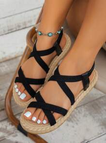1 par de sandalias planas a juego para madre e hija, de estilo bohemio, con banda elástica y diseño deslizante, suela flexible de doble capa, moda y versátil, adecuado para niños y niñas de 3 a 14 años, para verano, exterior, playa, vacaciones