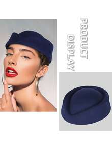 1 件欧洲、美国、英国复古空姐风格女士毡羊毛贝雷帽，优雅女士茶会帽，适合婚礼、派对、仪式、休闲装，四季皆宜