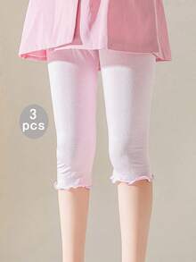 3 件套女童春季新款可爱印花打底裤，儿童松紧腰蕾丝花边针织打底裤