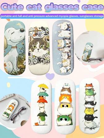 1/2 Piezas Estuche de gafas con patrón de mascota de dibujos animados, almacenamiento protector para estilo casual de miopía y gafas de sol, unisex, portátil y resistente al estrés, uso a largo plazo, accesorios de almacenamiento de gafas perfectos, el mejor regalo para amigos