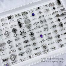 38pcs/Pack Retro Black Oxidized Alloy Punk Rock Assorted Ring Set For Women, Couple Rings For Party, Wedding, Daily Wear, Jewelry Accessories, Random Styles Delivered In OPP Bag - Mixed Style B - View 2