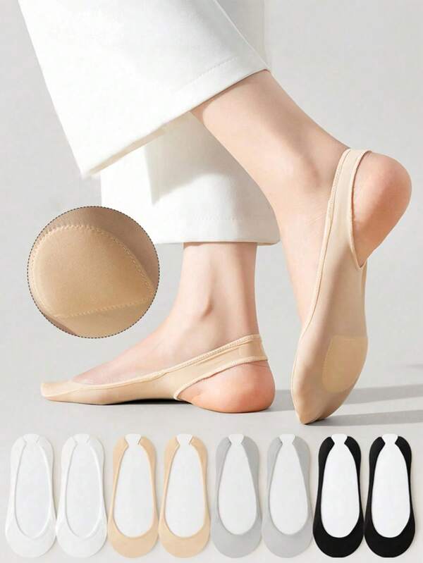 1/4 Pairs Women Colorful Foam Padded No Show Socks, Anti-Slip & Invisible Liner Socks For High Heels, Low Vamp Style For Spring/Summer