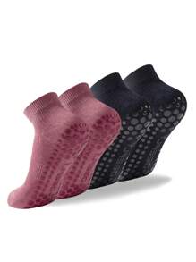 2 Pairs Deefly Women Anti-Slip Ankle Socks, Solid Color Suitable For Home, Hospital, Pregnant Women, Fitness, Pilates, Yoga